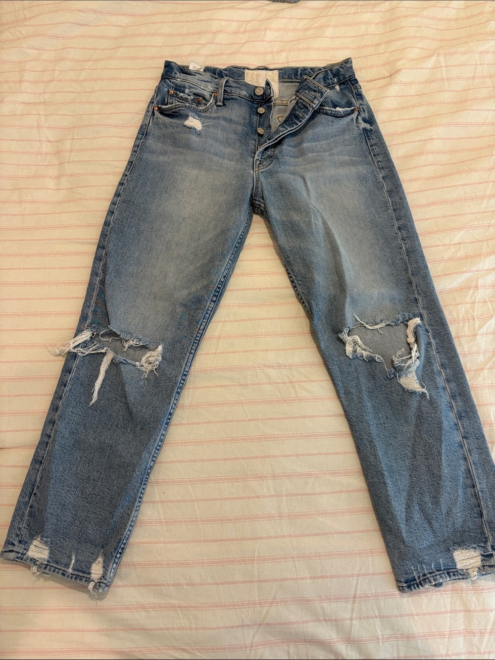 MOTHER Women's Light Blue Distressed Boyfriend Jeans